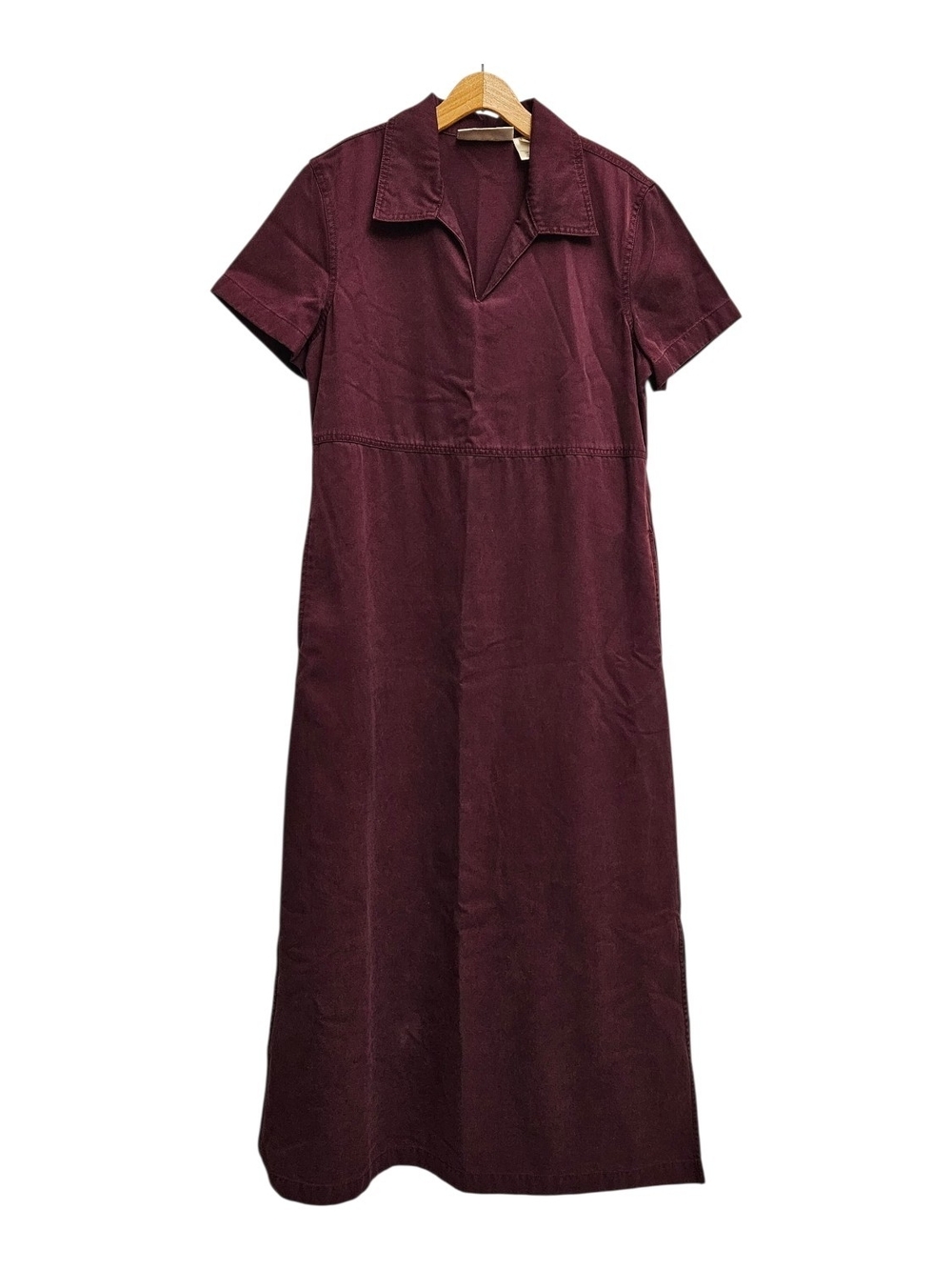 Vintage Susan Bristol Denim Maroon Short Sleeve Collared Maxi Dress Womens S